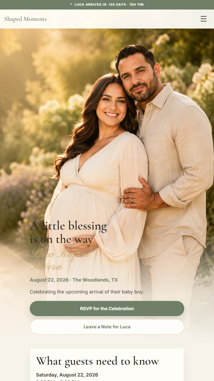 Custom baby celebration website preview