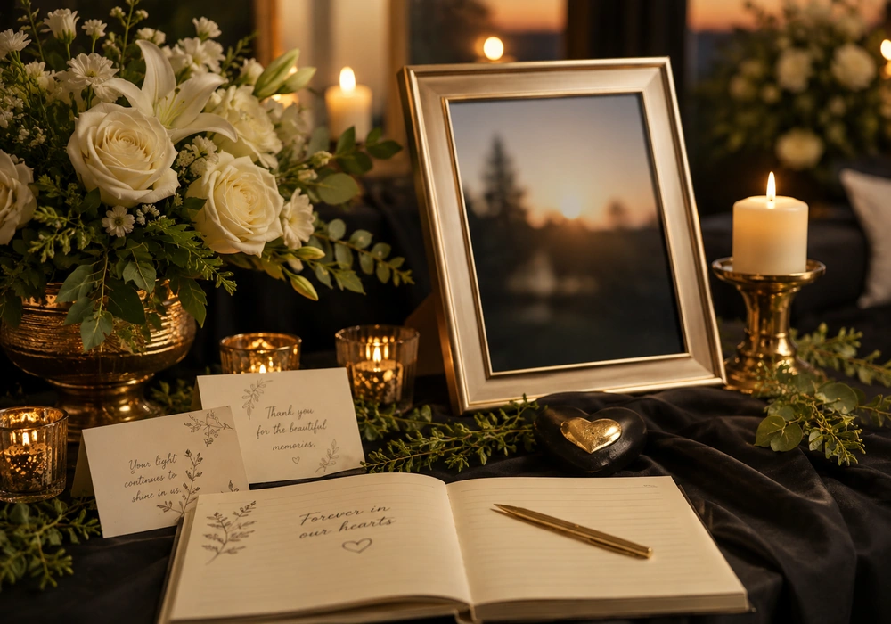 Memorial website category image with candles and flowers
